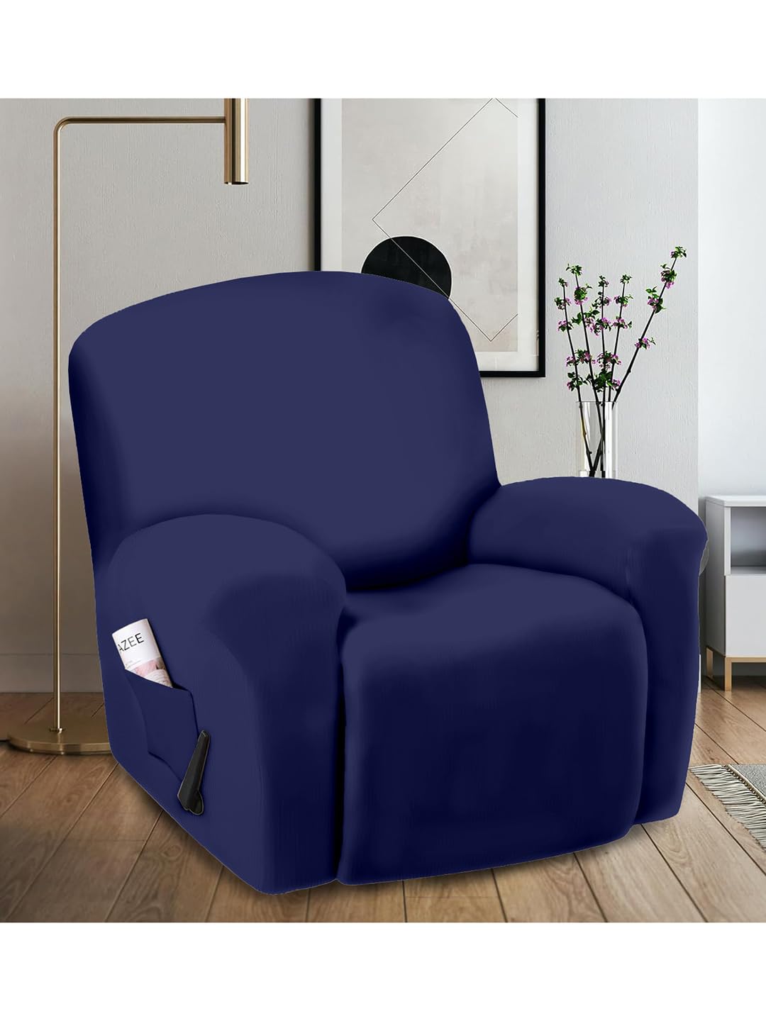 VORHANG Super Stretch Printed Recliner Cover Recliner Couch Covers Recliner Chair Cover Form Fitted Non Slip Reclining Slipcovers for Standard Large Recliner, Soft Thick,Navy Blue