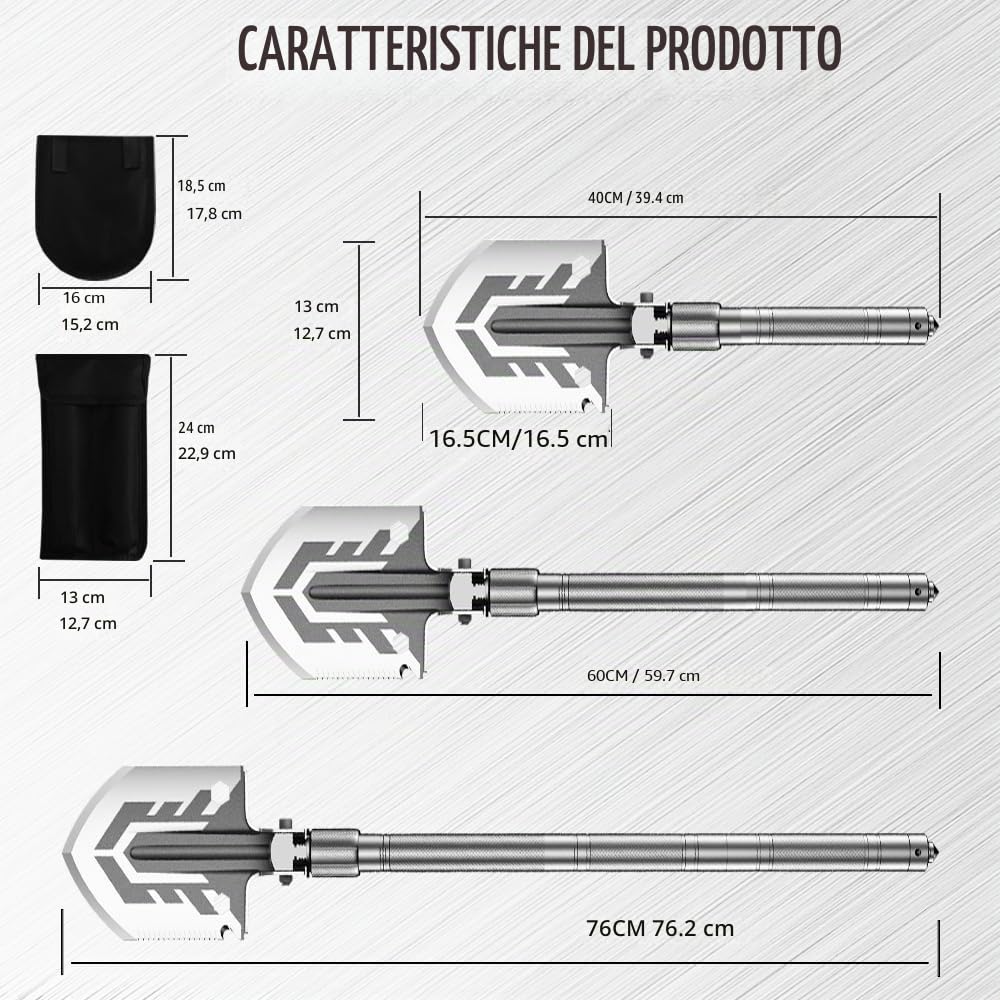 Goutime Pala da Campeggio ed Escursionismo, Kit Multiuso Pieghevole e Staccabile, con Custodia, Pala di Salvataggio e Pala di Sopravvivenza per Campeggio, Spiaggia, Escursionismo, attività all'aperto