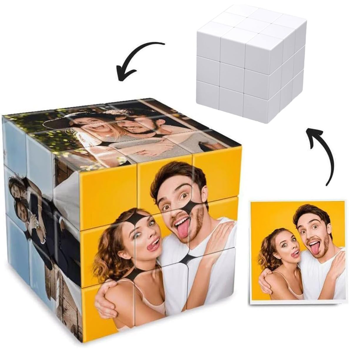 Custom 3D Rotatable Photo Cube with 6 Pictures - Personalised Gifts for Kids, Father, Mother, Girlfriend, Boyfriend