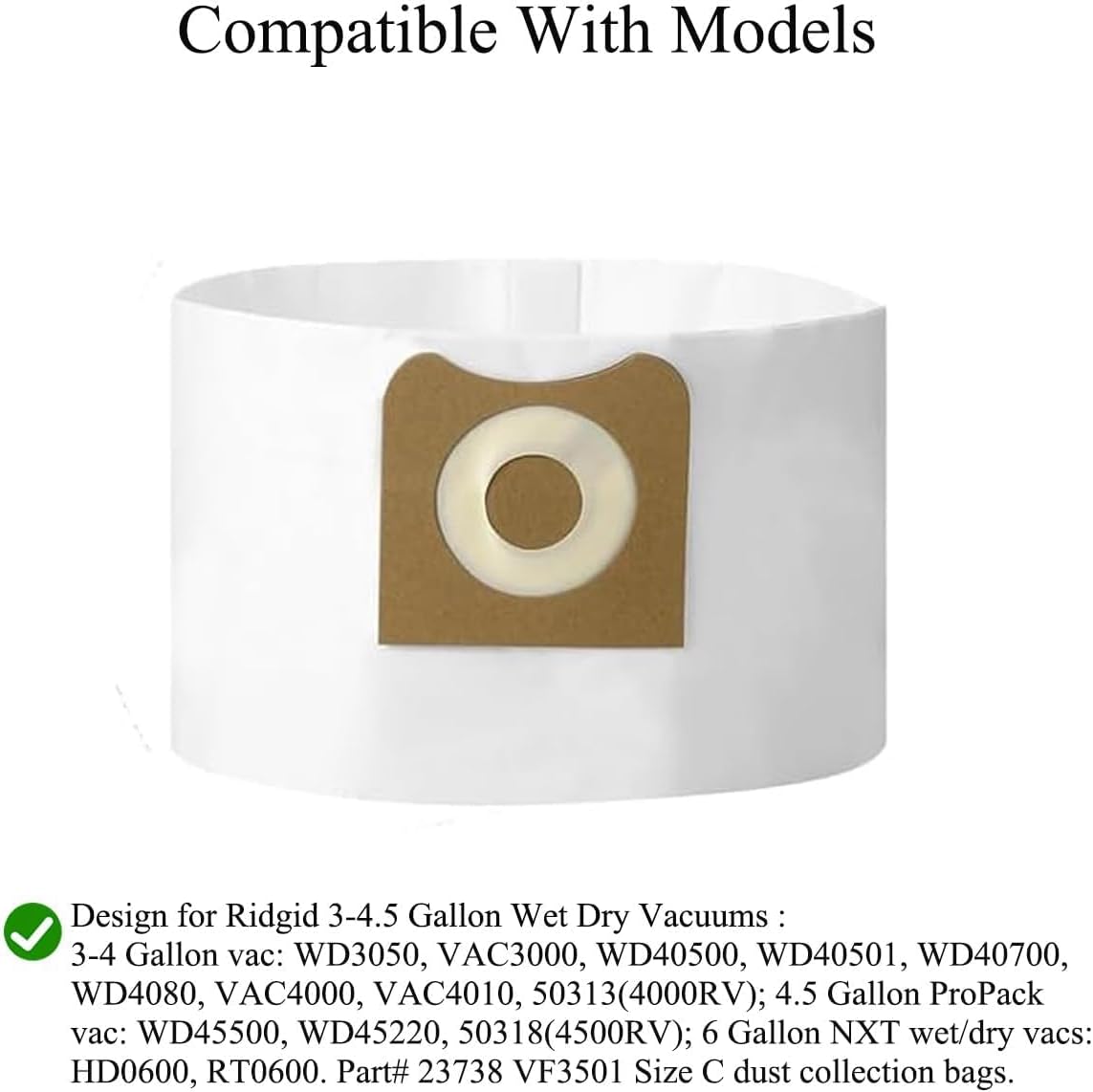 MZY LLC 4 Pack VF3500 Replacement Filter and 4 Pack VF3501 Vacuum Bags for Ridgid Wet Dry Vac filters 3-4.5 Gallon Vacuums, Fits WD3050, WD4070, WD4080, WD4522, 4000RV, 4500RV