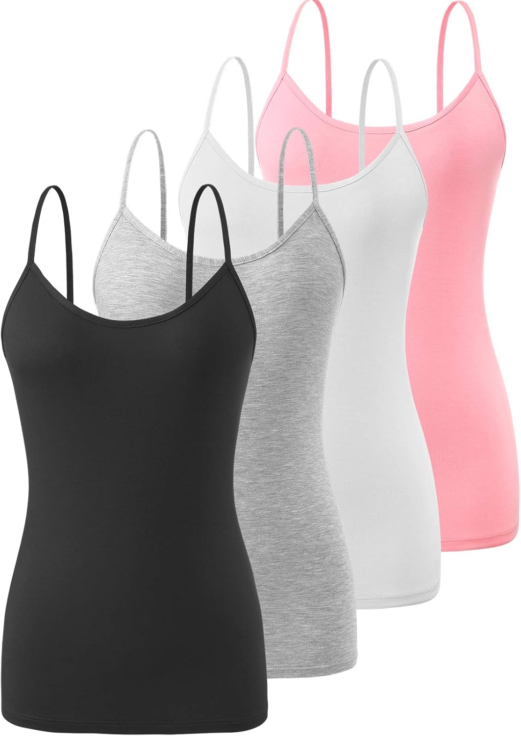 Air Curvey 4 Pack Camisole Tops for Women Basic Undershirt Tanks Adjustable Spaghetti Straps Camis Seamless Soft Layering Top