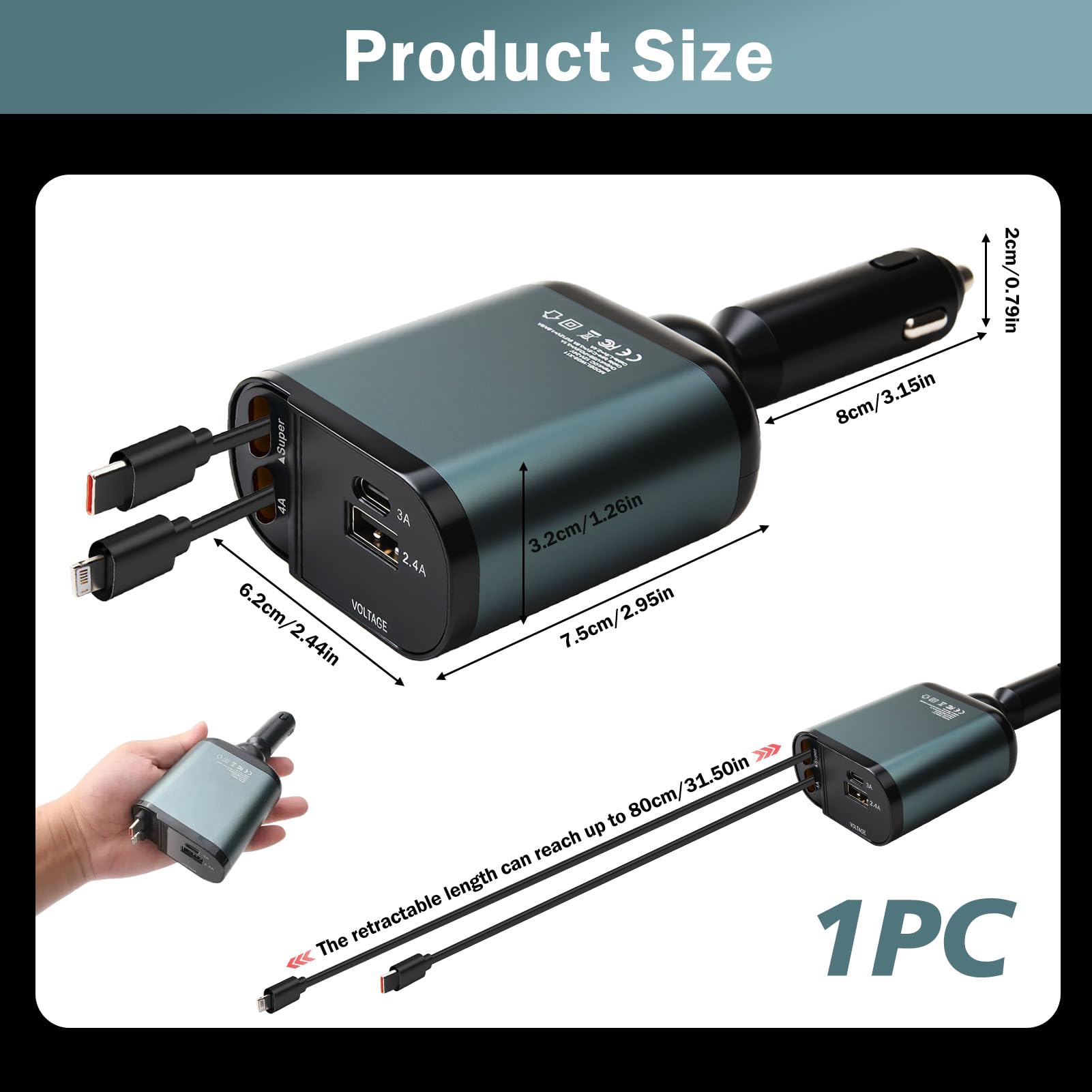 Caricatore Auto USB C 120W Retrattile PD 3.0 con 4 Porte – Caricabatterie Auto per i-Phone 16/15 Pro Max, Galaxy S25, i-Pad, Accessori Auto e Viaggio, Caricamento Rapido e Sicuro, Accendisigari 12V