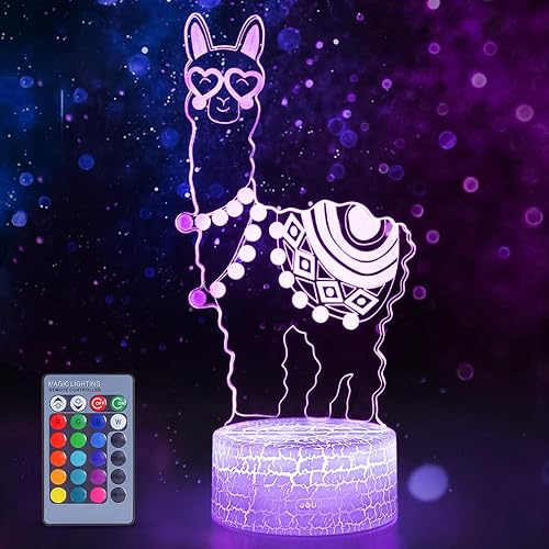 Lámpara de ilusión óptica 3D de alpaca llama, cambio de 16 colores con control remoto y táctil, luz nocturna de llama para dormitorio de niños,