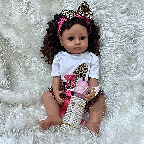 Muñeca Reborn Realista 22 pulg Negra Silicona miniatura 6