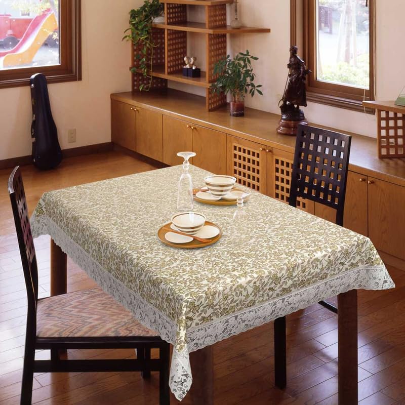 Freelance PVC Vinyl Tuscany Flannel Backing Dining Plastic Table Cover Cloth - Waterproof Protector, 6-8 Seater, Oblong/Oval 60 X 90 inches (with White Border Edge Lace) - Product of Meiwa, Japan-image-2