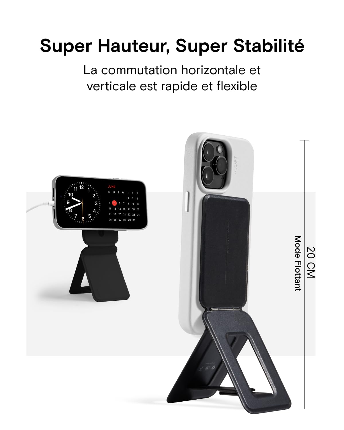 MOFT Trepied Smartphone pour iPhone 17/16/15/14/13 Serie Compatible avec MagSafe, Trepied iPhone Portable avec 3 Modes pour Self-vlogging, Parcourir, Photographie Macro, Appel Vidéo, Noir Jais