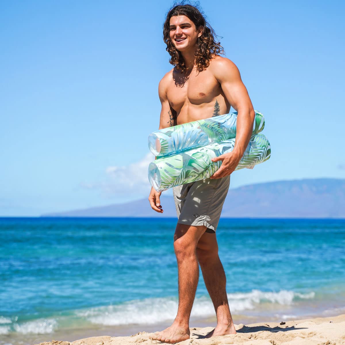 Poolcandy The Resort Collection Water Hammock with Palm Print - Stylish & Comfortable Lounging Accessory for The Pool or Beach, 4-in-1 Palm Print Hammock Pool Float