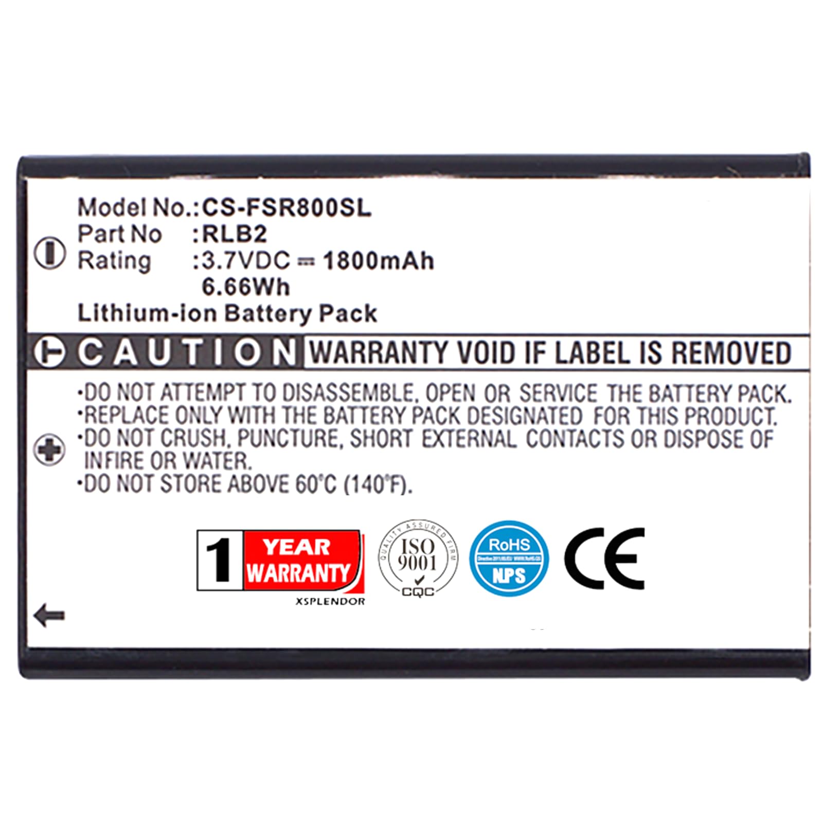 XSPLENDOR XSP Replacement Battery for Fieldpie/ce SRL8 Leak Detectors, SRL2 Leak Detectors, SRL2, SCL2, SRL8 PN RLB2