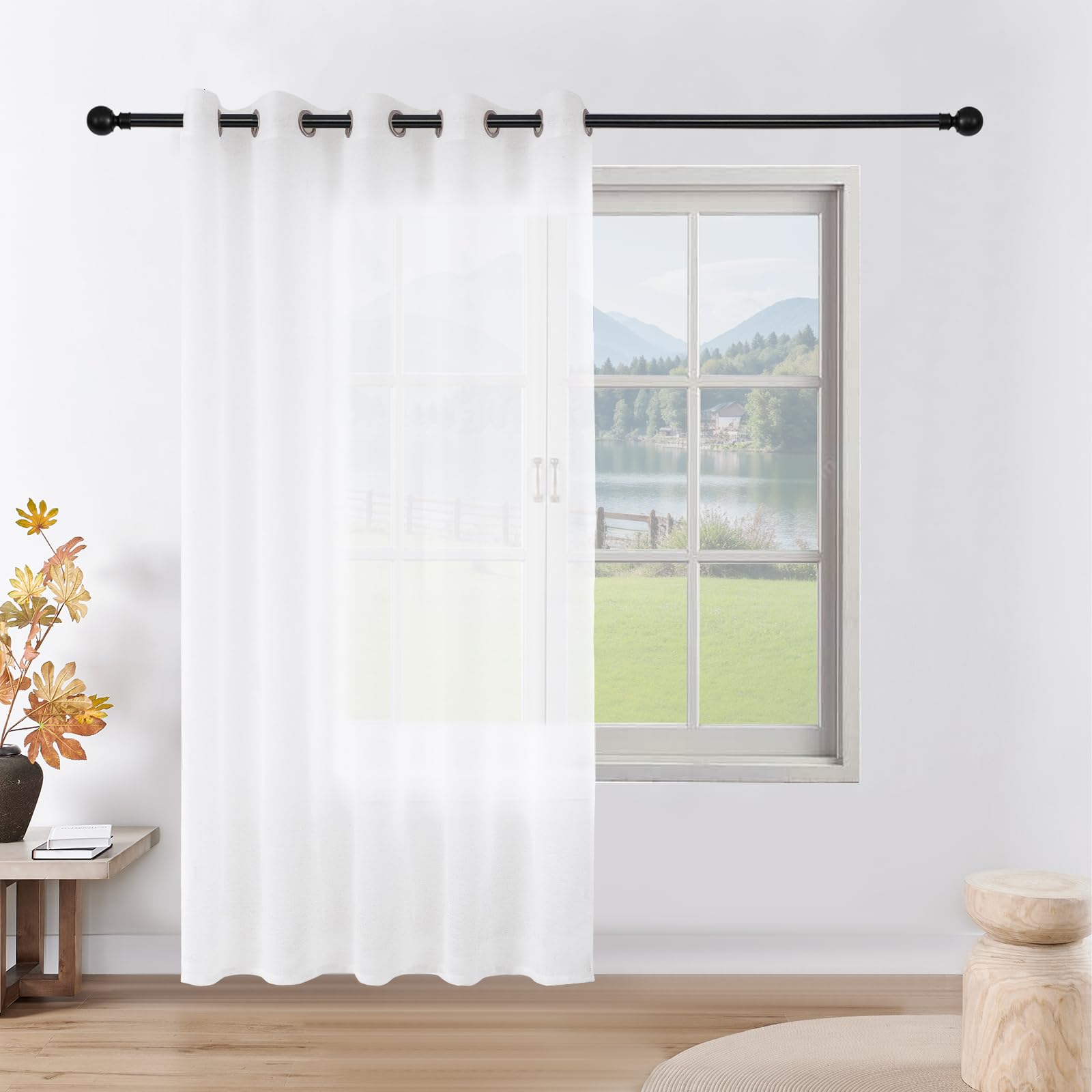 CUCRAF Voile Curtain with Eyelet Linen Net Curtains for Windows Sheer Curtains for Bedroom Kitchen Dormitory Home Decoration 1 Panel — image 1