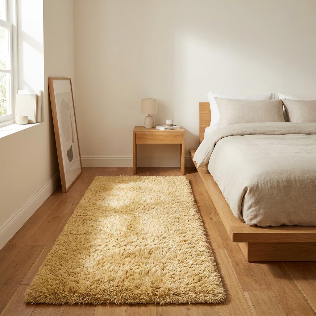 1.5x3 feet Ultra-Soft Micro Shaggy Runner Rug - Fluffy Polyester Plush Long Carpet for Hallway, Bedroom, and Entryway, Non-Slip - (Gold, Rectangular)-image-27