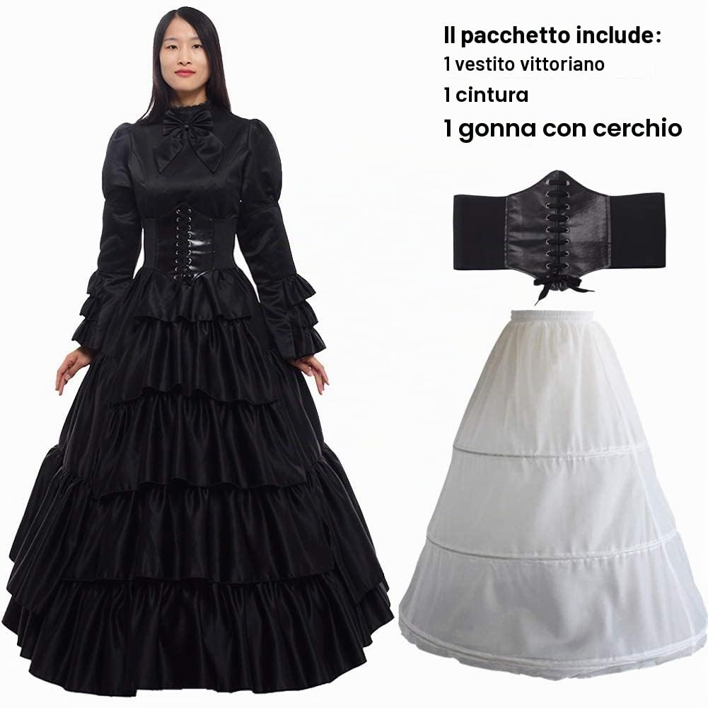 GRACEART Vittoriano Abito da Ballo da Donna Carnevale Costume di Carnevale (M, Nero)