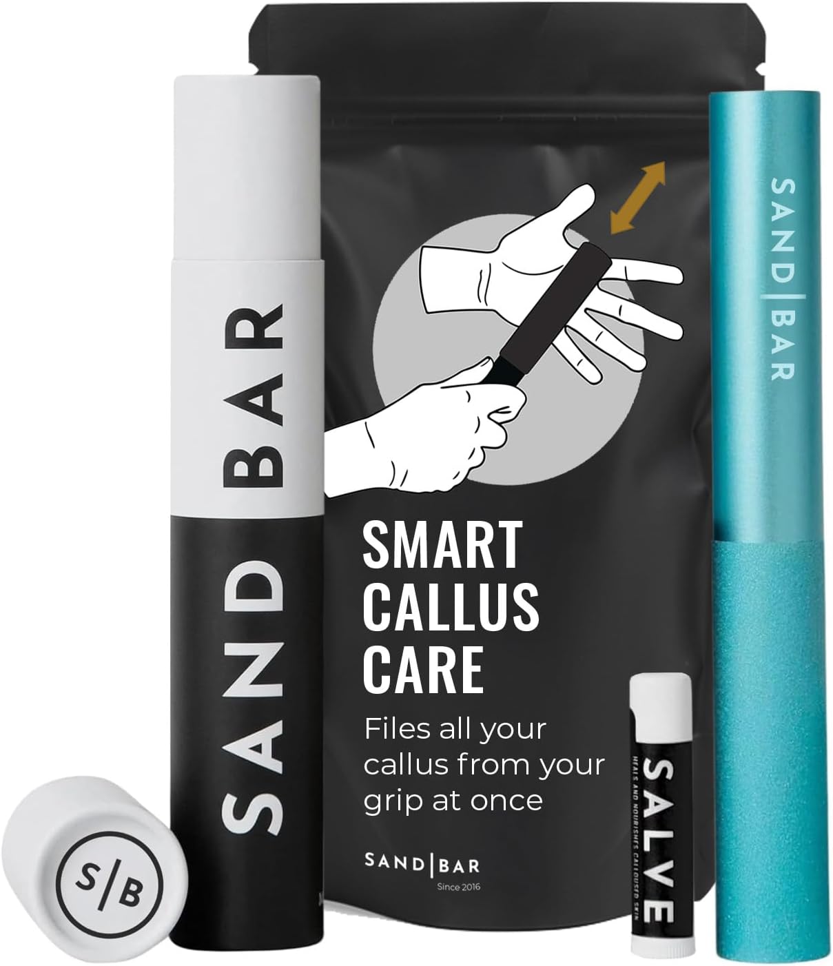 SandBar Callus Remover Tool, File for Hands, Durable Aluminum Tool Callus Shaver, Palm and Heel Dead Skin Removal, Includes Nourishing Salve, Ideal for Athletes, Climbers, and Gym Enthusiasts - Blue Aqua