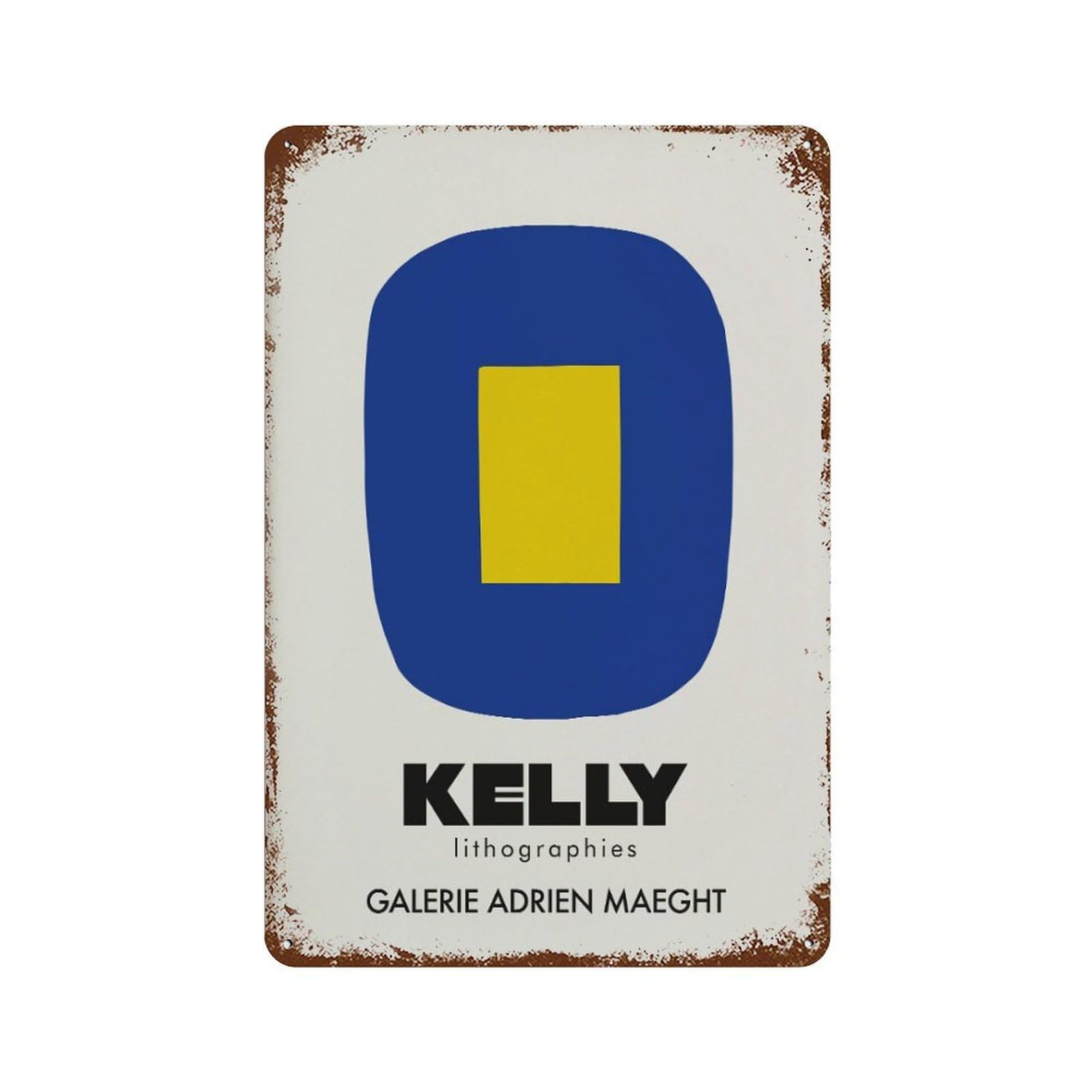 xiaoxiaoshen Kelly Lithographies Galerie Maeght Exhibition Navy Blue And Yellow Wall Decor Art Metal Tin Poster Modern Home Decor Art Home Bar Shop Decorations Vintage Sign 30x20cm
