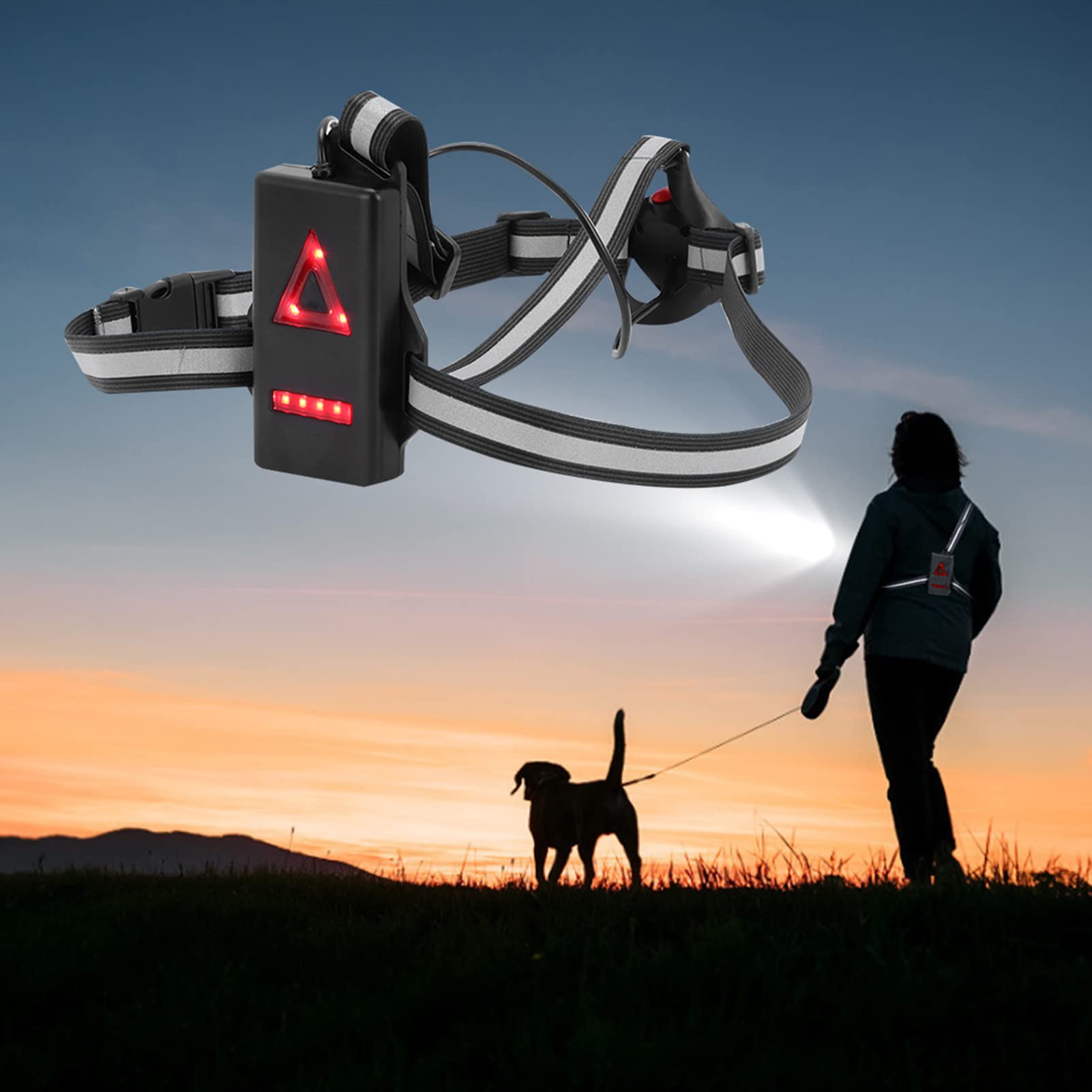 Pwshymi Running Light, Triangular Fixed Structure USB Rechargeable IP44 ABS LED Jogging Light for Walking for Hiking