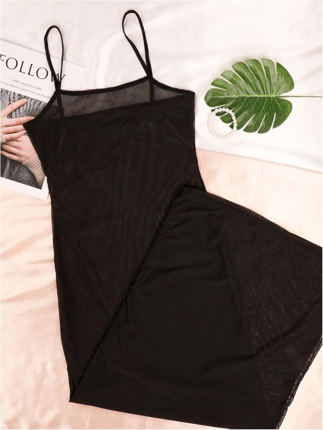 OYOANGLE Women's 2 Piece Lingerie Set See Through Sheer Mesh Chemise Nightgowns String Thong Sets Club Party Dress - Image 4