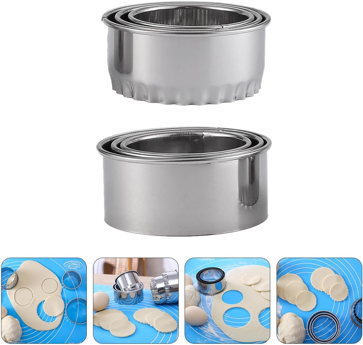 6pcs Stainless Steel Dumpling Wrapper Cutting Tools Set and Teeth-edge Molds for Wonton Wrappers and Homemade Dumplings Kitchen Gadget