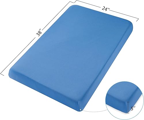 Miniatura 4 de TILLYOU Paquete de 2 sábanas bajeras para cuna, paquete y juego para colchón de niños pequeños, suaves y transpirables de 38 x 24 pulgadas, paquete