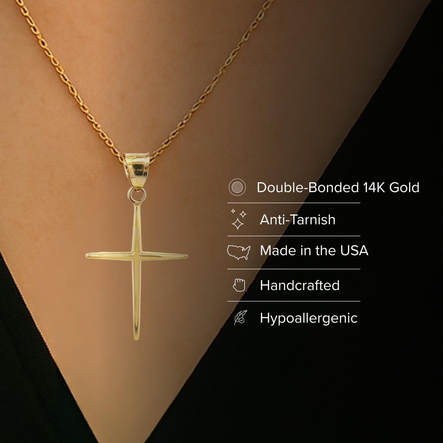 CROSS + CROWN Premium 14K Yellow Gold Angled Cross Pendant, Durable Double-Bonded 14K Pendant for Necklace, Women & Mens Gold Angled Cross for Chain, Handcrafted Religious Jewelry in the USA, Small - Image 2