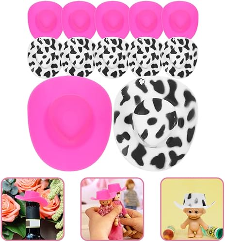 Miniatura 9 de Toddmomy 20 unidades de mini sombreros de vaquero con estampado de vaca, pequeño sombrero de vaquera, decoración de cupcakes, sombrero de muñeca