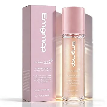 Sheer Setting Mist Sunscreen SPF 50, Broad Spectrum Shimmering Body Oil Mist for Face & Body, Hydrating Makeup-Friendly, Reef-Safe, Non-Greasy & Weightless Fast Drying for Dewy Finish 1pc