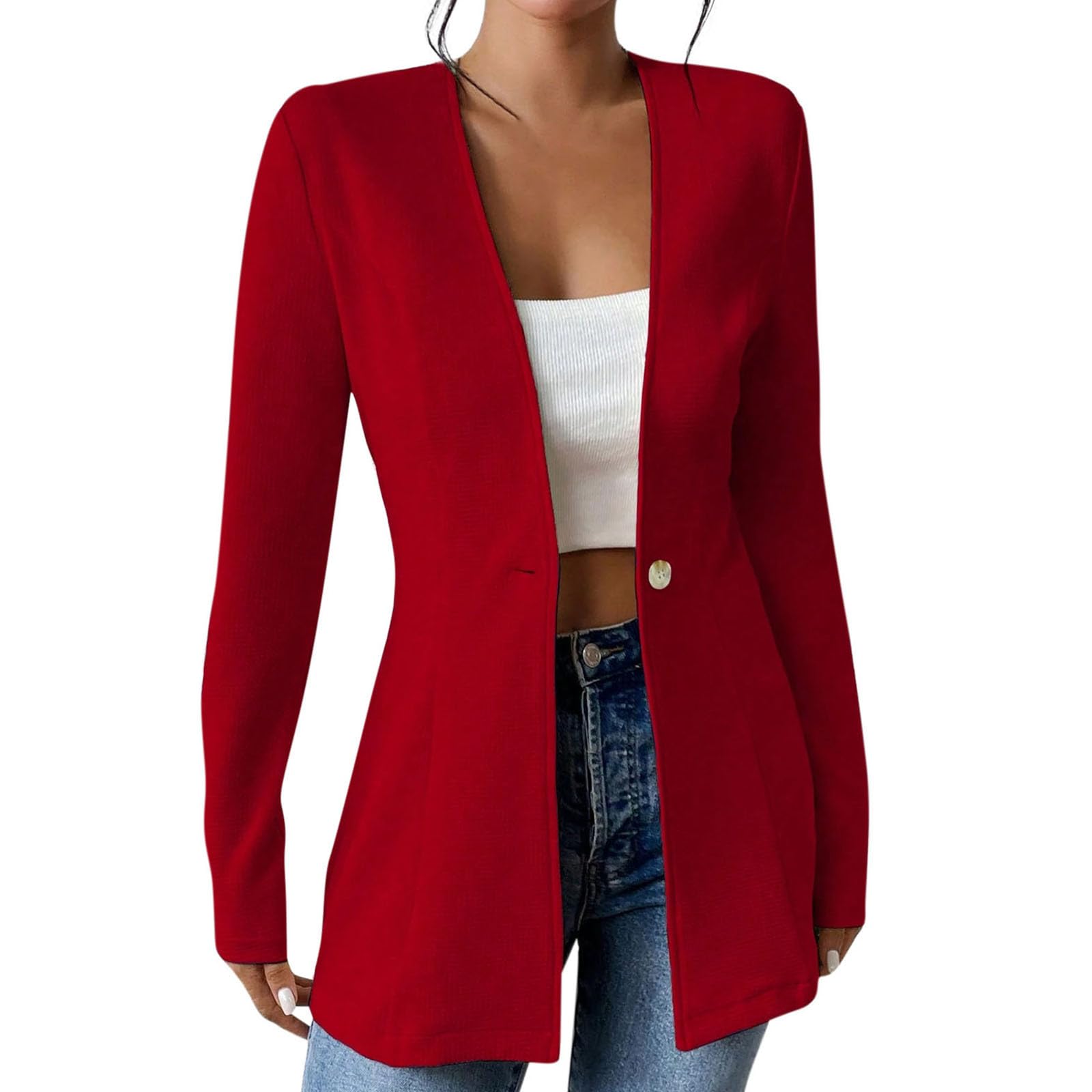 Womens One Button Blazers Lightweight Open Front Business Casual Cardigan Jackets Suit Blazer for Dressy Work Office