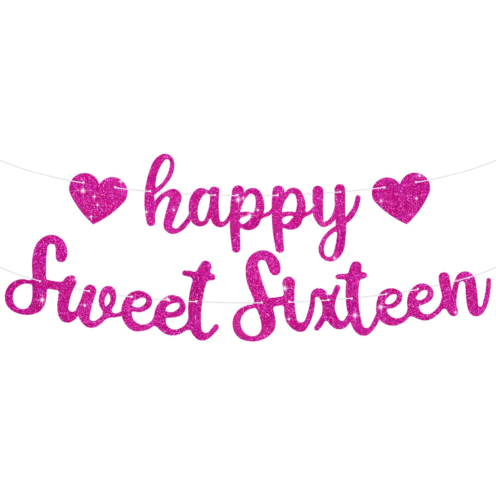 BEISHIDA Rose Red Happy Sweet 16 Birthday Banner, Pre-Strung Glitter Happy 16 Birthday Decoration for Girls，Happy 16th Birthday Sign for Women, Girls