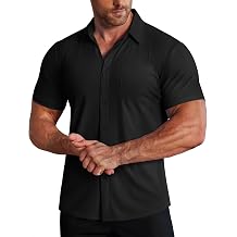 COOFANDY Mens Muscle Fit Dress Shirts Stretch Wrinkle-Free Short Sleeve Casual Button Down Shirts