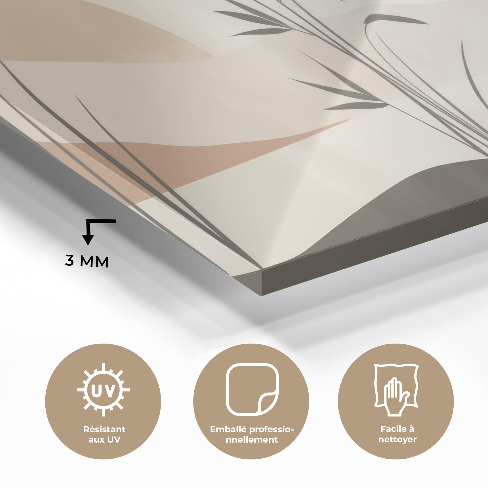 MuchoWow© Cuadro Impreso en Vidrio 60x40 cm Salón Moderno Dormitorio Imagen Elegante Decorativo Living Interior Regalo Japandi - Paisaje - Beige