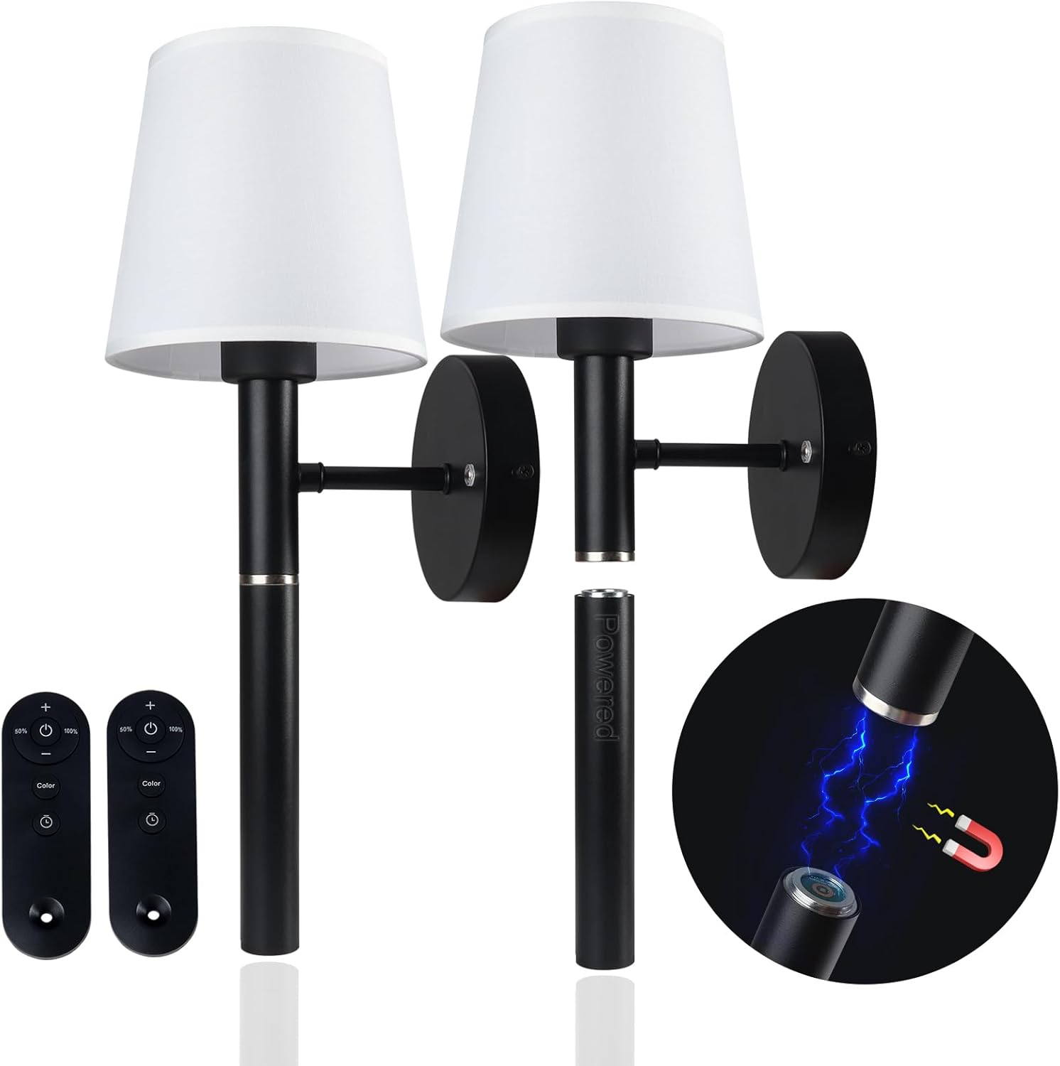 Battery Operated Wall Sconce Set of 2, Rechargeable Cordless LED Wall Lights with Dimmable Colors & Adjustable Brightness, Touch & Remote Control, Wall Sconce for Bedroom, Living Room etc.