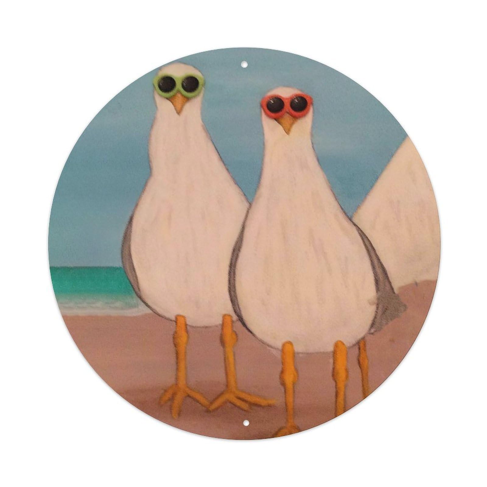 Cartoon Seagull Coastal Bird Illustration Metal Tin Sign