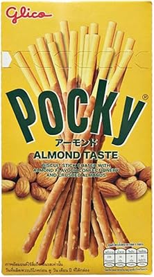 Glico Pocky, Almond Taste, Biscuit Stick Coated with Almond Flavour confectionery and crushed Almonds 43.5g X 4 Packs