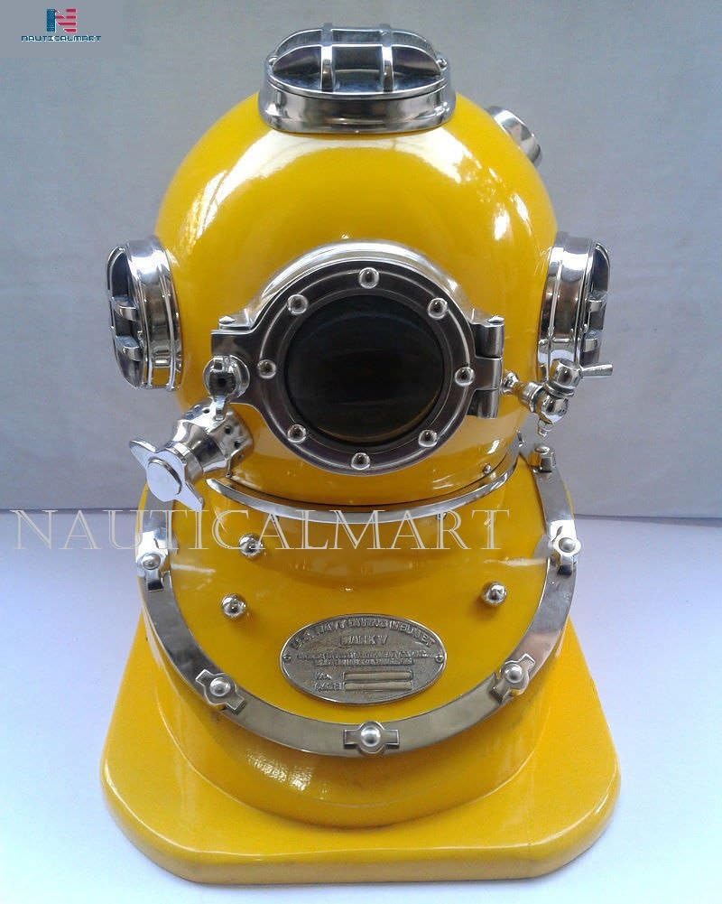 US Navy Sea Scuba Marine Diving Divers Helmet Mark V Yellow Finish with Base