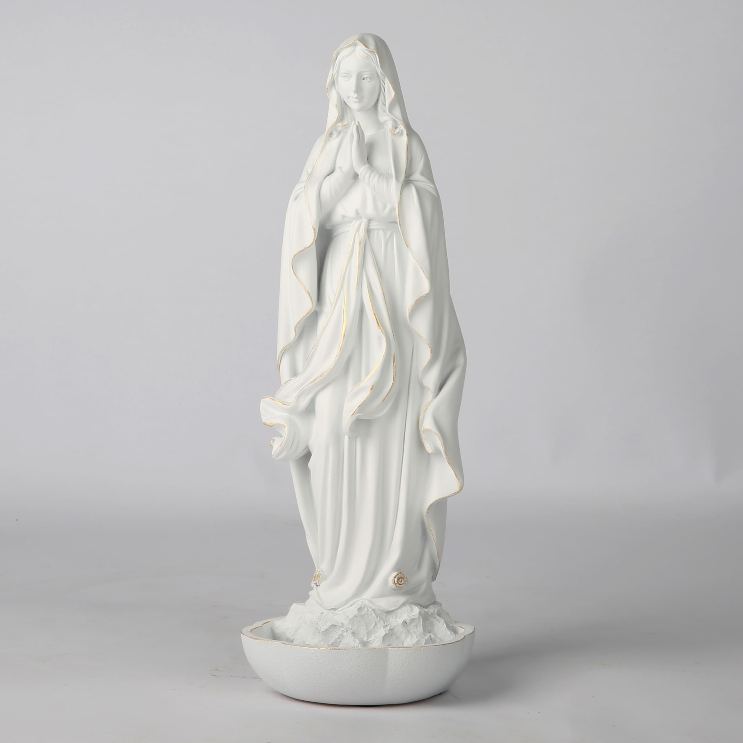 BC Katolicka figurka Matki Bożej z Lourdes, biała figurka Najświętszej Maryi Panny, uchwyt na różaniec stołowy, prezent religijny, 25 cm H klasyczna rzeźba renesansowa ręcznie wykonana przez