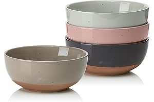 Flat Ceramic Bowls Set of 4: Deep, Wide, 26 Ounce Platos Hondos para Sopa/Soup Bowls