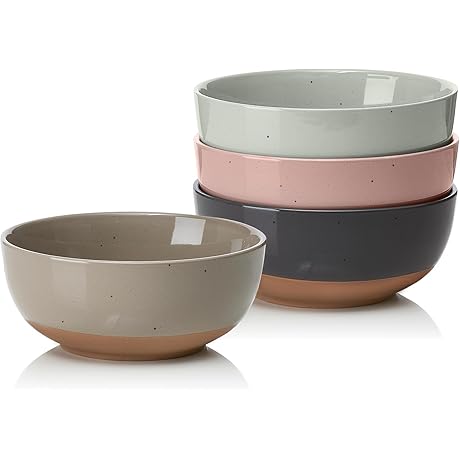 Flat Ceramic Bowls Set of 4: Deep, Wide, 26 Ounce Platos Hondos para Sopa/Soup Bowls