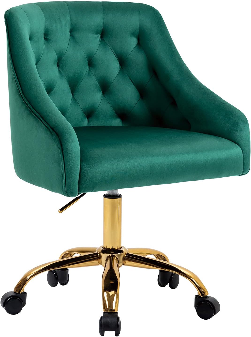 MOJAY Velvet Office Swivel Chair, Vanity Fabric Desk Pretty Fancy Gold Office Chairs for Girls, 360ยฐSwivel Height Adjustable Reception Chair (Green)