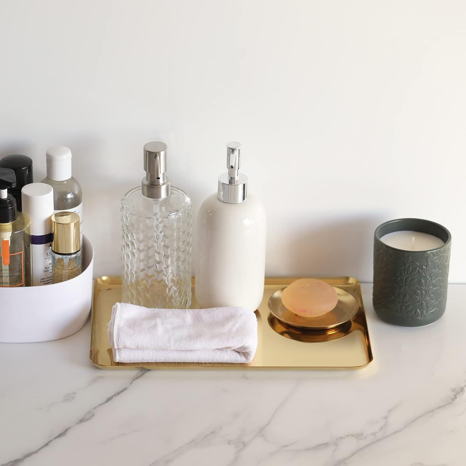 FREELOVE Rectangle Metal Decorative Serving Tray, Perfume Organizer Candle Towel Makeup Jewelry Organization Dresser Vanity Counter Coffee Table Desk Preppy Room Decor, Mirror Gold, 12''X7.9'' - Image 7