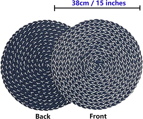 Shacos Round Braided Placemats 15 Inch Set Of 6 Thick Washable Kitchen Table Placemats For Home Wedding Party (T-Blue, 6) #TOP1
