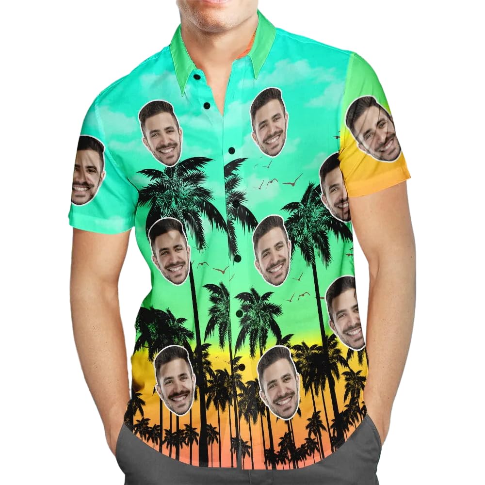 Smile lab Personalised Hawaiian Shirts with Face for Men Funny Customised Pet Dog Cat Photo Tropical Floral Hawaiian Shirts Short Sleeve