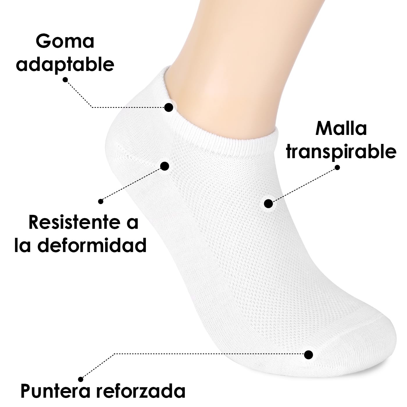 ACCRUX - 12 Pares de Calcetines Tobilleros para Hombre y Mujer, Unisex Tobilleros de Algodon Suaves y Transpirable con Puntera Reforzada