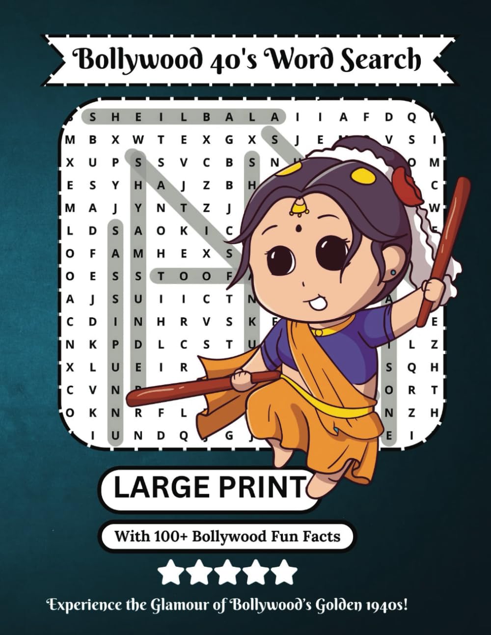 Bollywood 1940s Word Search Puzzle Book: 50+ Large Print Puzzles with 100+ Fun Facts, Iconic Movie Titles, and Trivia from Indian Cinema's Golden Era