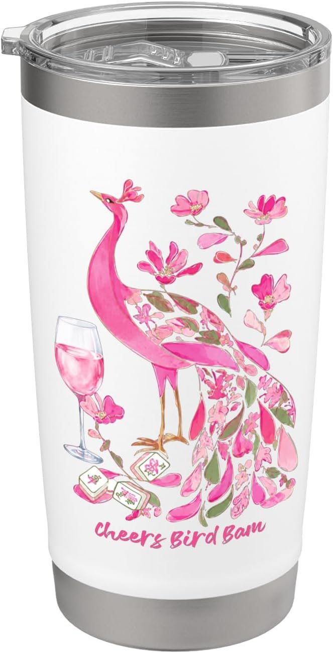 Mahjong Cheers Bird Bam Preppy Mah Jong Player Wine Party Stainless Steel Insulated Tumbler