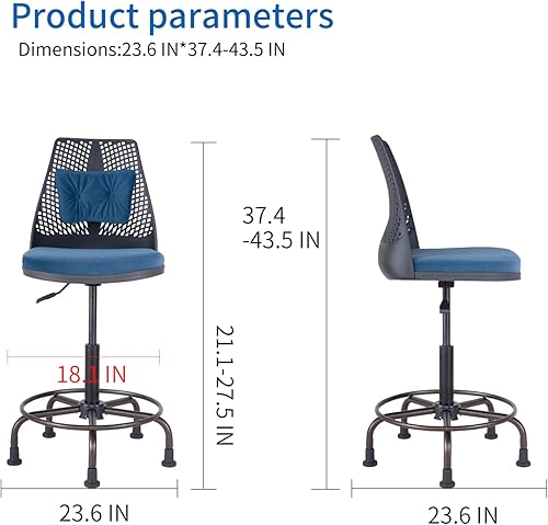 Miniatura 2 de VLUOO Office Chair with Wheels - elevating Office Chair - Computer Chair - elevating bar Chair - Black Blue 2 Sets