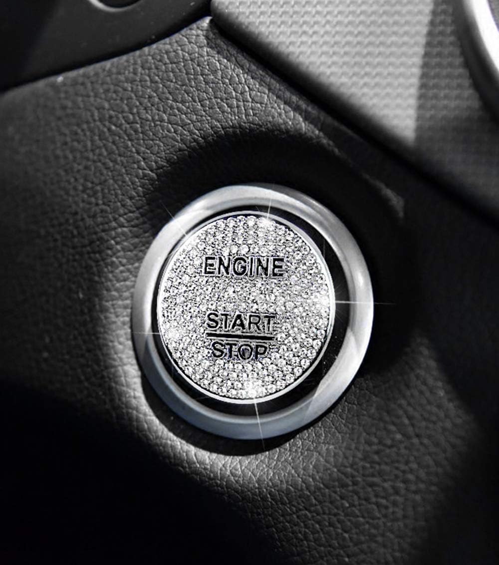TopDall Crystal Bling Auto Start Engine Ignition Button Knob Ring Silver Sticker Compatible for Mercedes-Benz