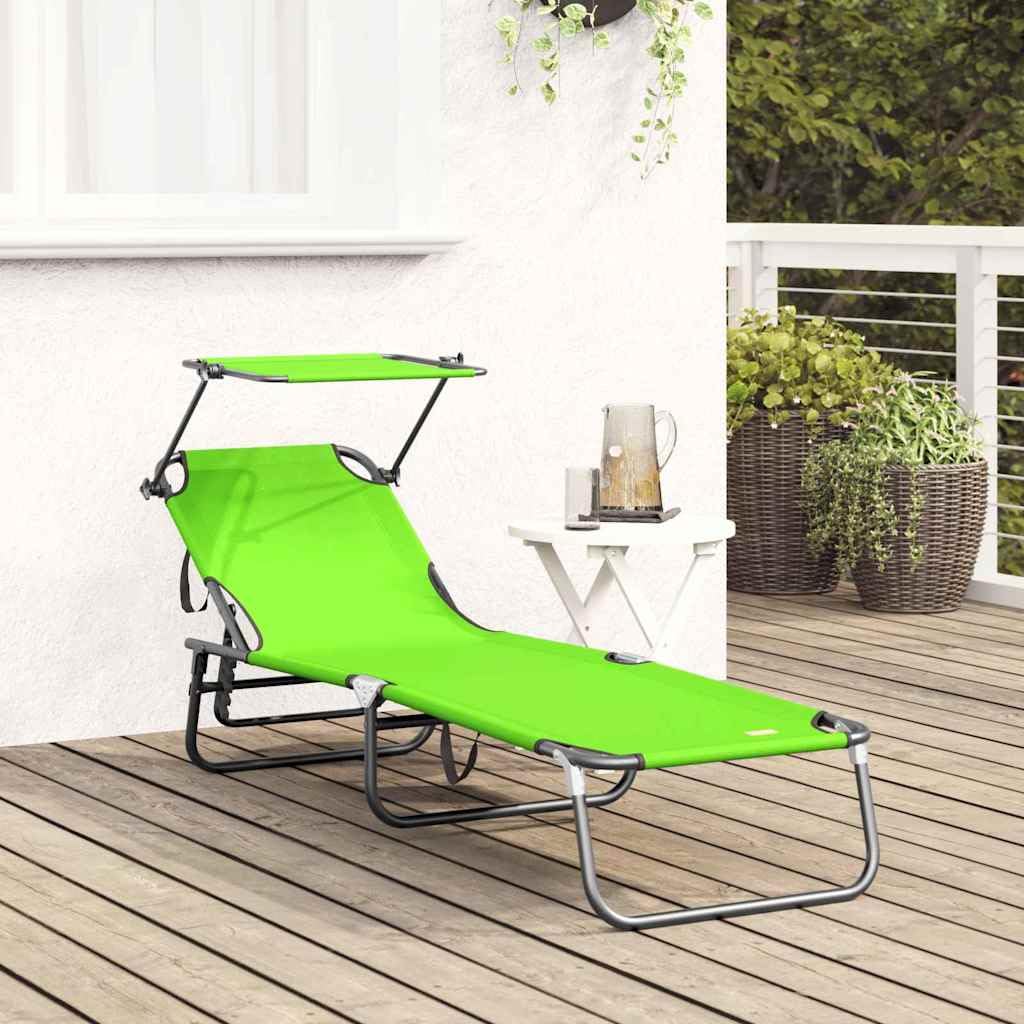 Składany leżak ogrodowy z regulowanym oparciem, zielony, 190 x 57 x 81 cm, leżanka na basen, leżak plażowy, leżak relaksacyjny na taras, balkon, kemping