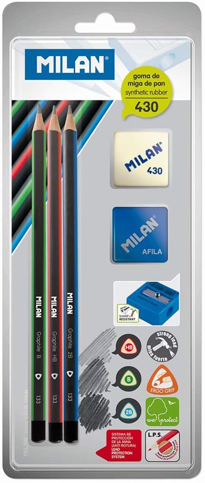 MILAN Blister pack of 3 graphite triang. + pockets Afila + goma 430