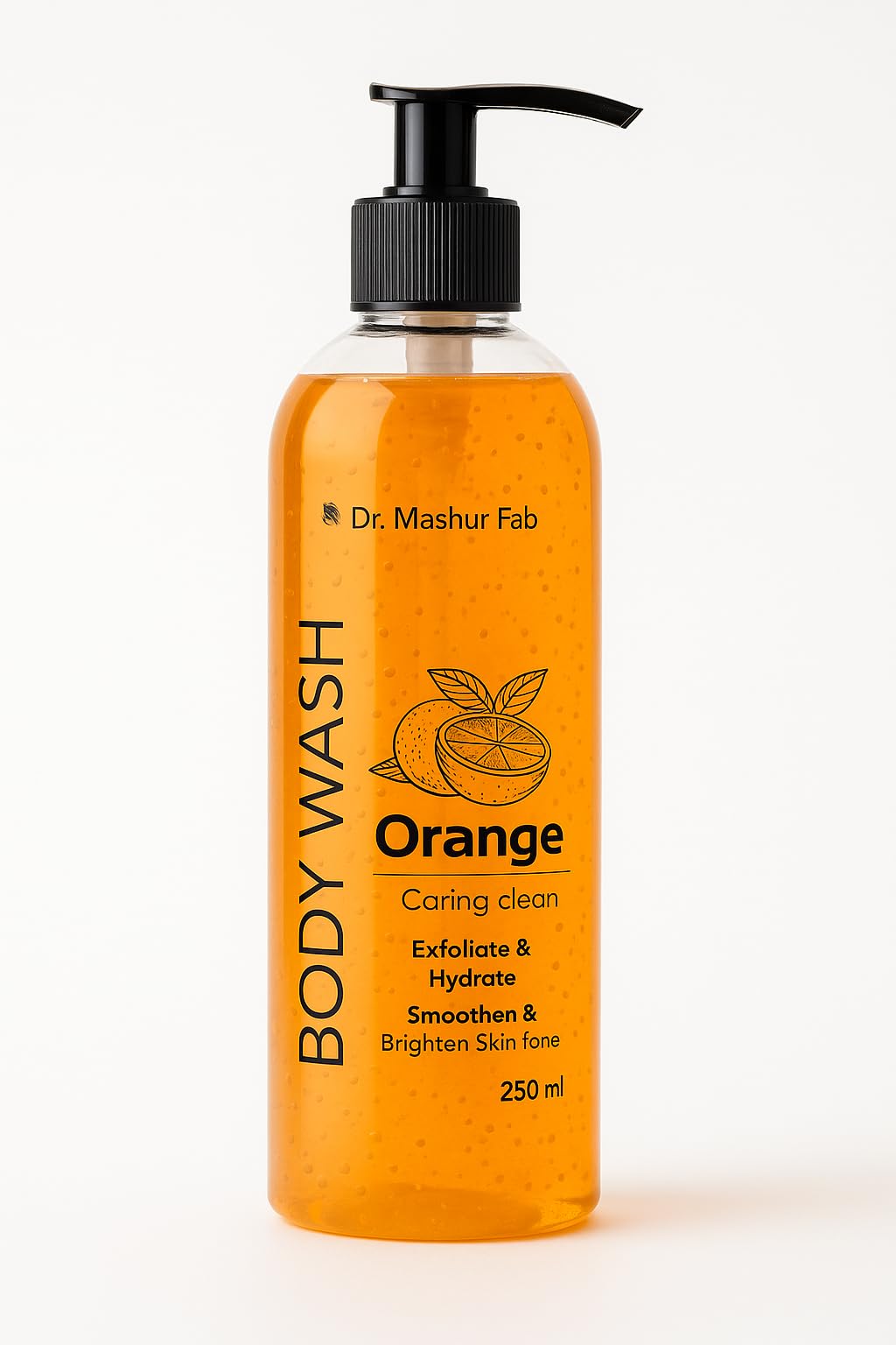 MASHUR FAB Orange Body Wash – Exfoliating & Hydrating Formula | Brightens Skin Tone | 250ml