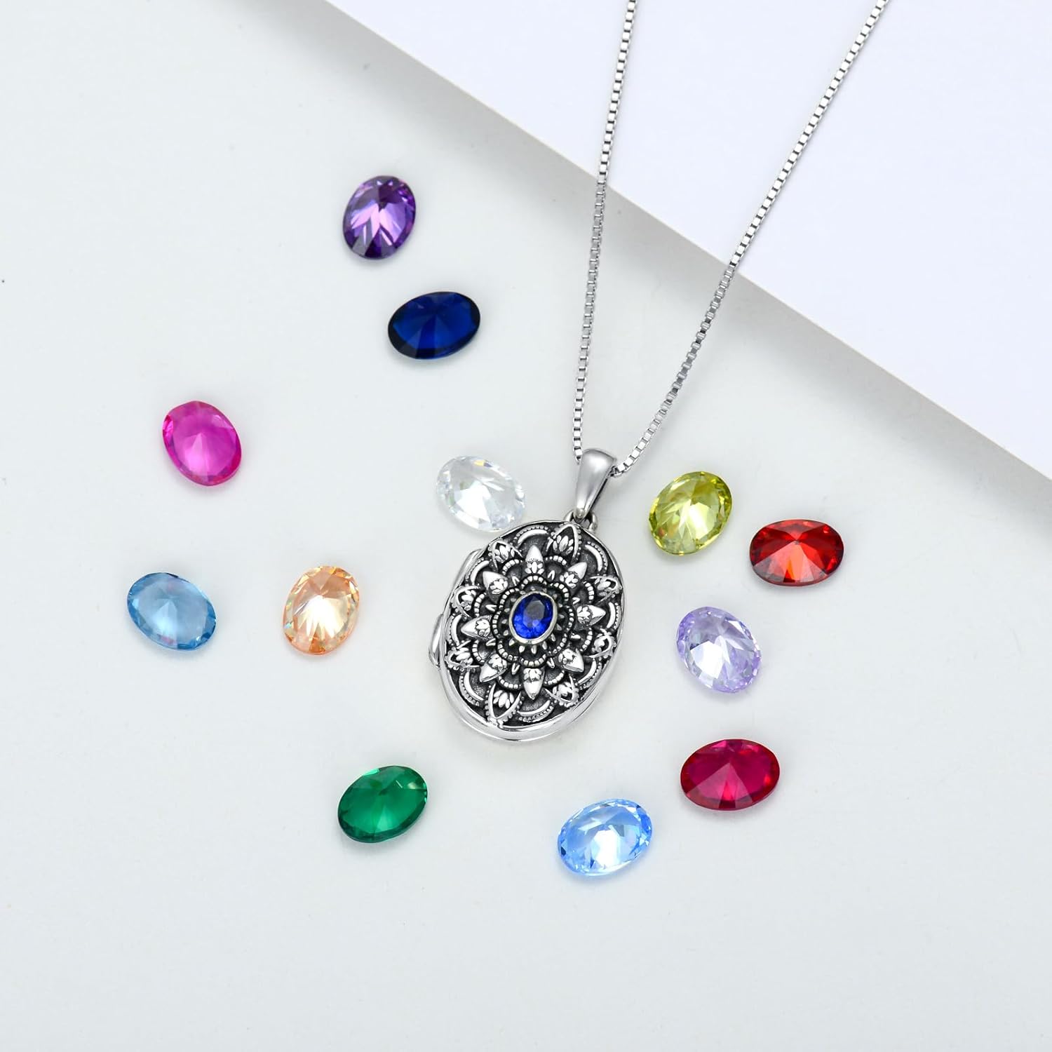 Round/Heart/Oval Shape Locket Necklace That Holds Pictures 925 Sterling Silver Personalized Birthstone Photos Engraved Locket Pendant Birthday Memorial Jewelry Gift for Women