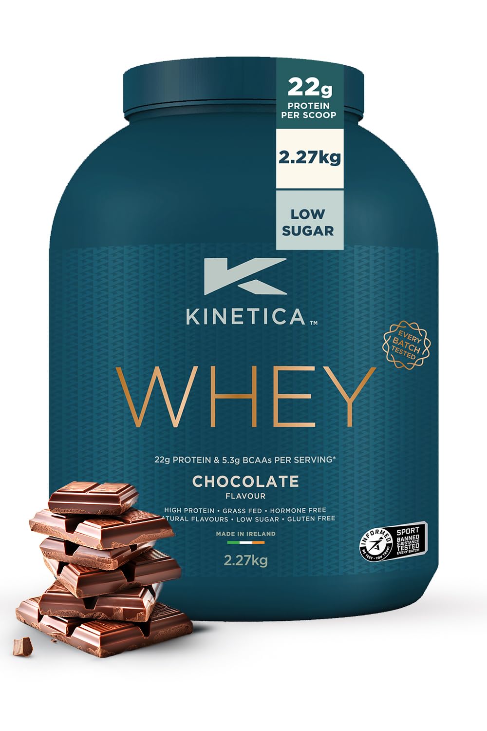KineticaSports Whey Protein Powder - Chocolate, 2.27 Kg, 76 Servings | 23gm Protein, 5.5gm BCAA Amino Acid & 4.32gm Glutamine | Recovery Shake for Optimum Nutrition | WADA & Informed Sport Approved