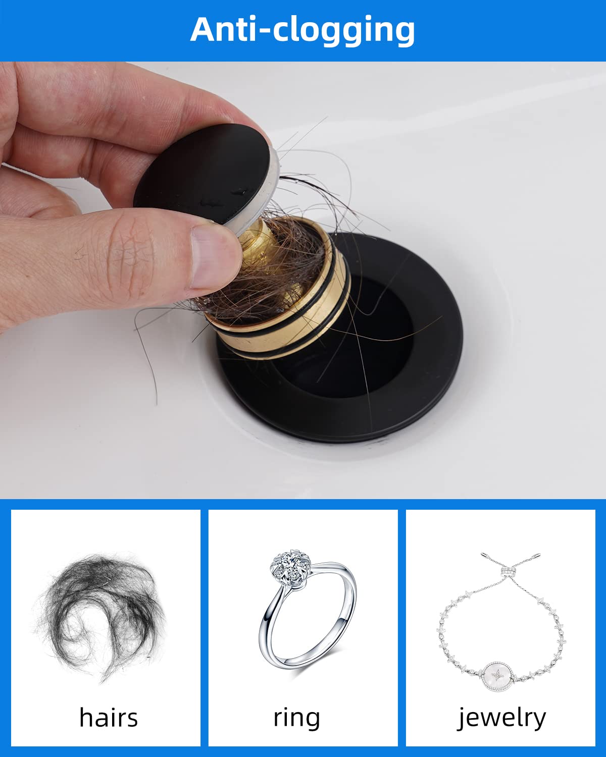 Hibbent Sink Waste Kit, Universal Pop Up Click Clack Basin Waste with Flexible Waste Pipe - Image 4